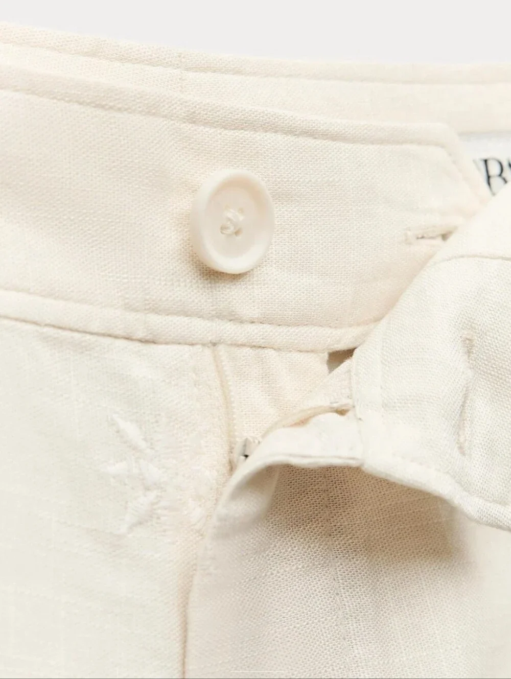 ZARA Embroidered Linen Blend Crop Pants Cream Medium